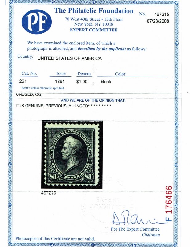 Scott #261 F/VF-OG-LH. With 2008 PF certificate. SCV - $1,000.00. A showpiece.