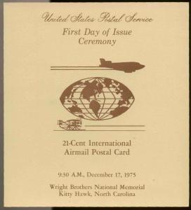 UXC16 WEATHER VANE POSTAL CARD FIRST DAY CEREMONY PROGRAM MELLONE cats $15