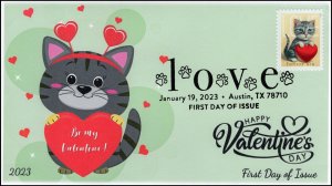 23-019, 2023, LOVE, First Day Cover, Pictorial Postmark , Austin TX, Kitten