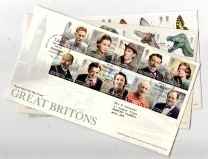 GB 2015 3 x FDC Great Britons, Dinosaurs, Butterflies WS35360