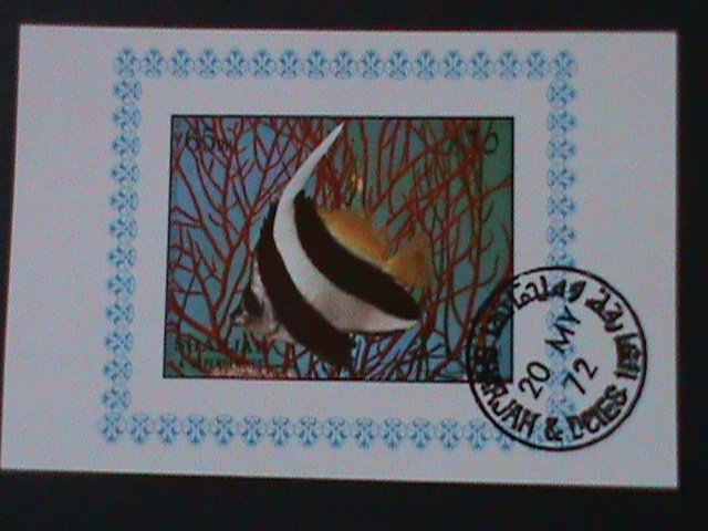 SHARJAH-AIRMAIL-1972 COLORFUL BEAUTIFUL LOVELY ANGEL FISH-CTO-IMPERF S/S VF
