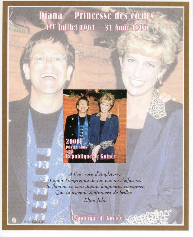 Guinea 1998 YT#124  Sir Elton John & Diana Princess Souvenir Sheet IMPERF.MNH