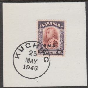 SARAWAK 1945  BMA Overprint on  30c on piece with MADAME JOSEPH  POSTMARK