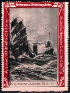 Vintage Germany Poster Stamp Lloyd Steamer Kronprinz Wilhelm, Sailor's R...