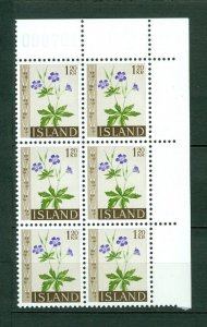 Iceland. 1960  Flowers II  1.20 Kr,Mnh. Plate # 008761. Block of 6. Scott# 330