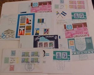 URUGUAY    FDC 10 DIFF. SHEETLETS 1964-1980 CACHET UNADDRESSED