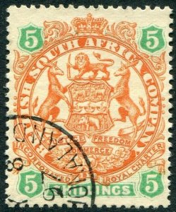 RHODESIA-1896-97 5/- Chestnut & Emerald Sg 49 FINE USED V48397