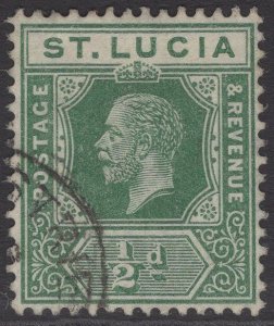 ST.LUCIA SG78 1912 ½d DEEP GREEN FINE USED