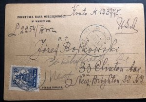 1928 Warsaw Poland Postcard Cover To Staten Island NY USA