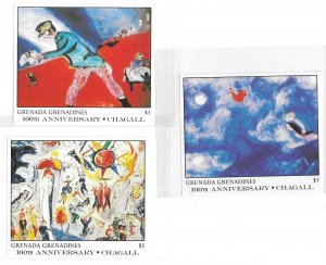 Grenada Grenadines 1986-87 Chagall paintings 3 S/S MNH C13