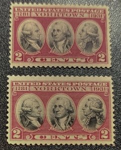 Scott Stamp# 703b & 703 -1931 2¢ Yorktown Scarce Dark Lake, OG, MNH. SCV $750