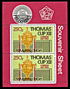 Indonesia 1176a, MNH, Philexfrance and Thomas Cup souvenir sheet