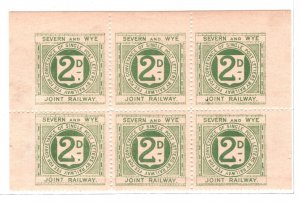 GB Wales SEVERN & WYE JOINT RAILWAY KGV Letter Stamp BLOCK{6} 2d Mint MM/MNH RS7