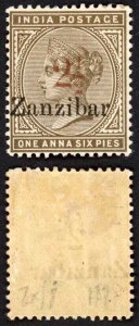 Zanzibar SG29 2 1/2d Type 6 on 1a6p M/M Cat 225 pounds