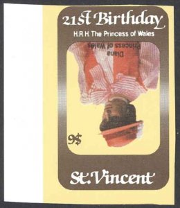 St. Vincent Sc# 649 MNH INVERTED CENTER (IMPERF) 1986 $6 Princess Diana 21st