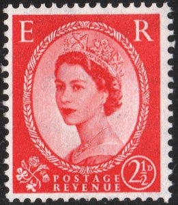 Great Britain #296 2½d Queen Elizabeth II: Predecimal Wilding Single (1952) MNH