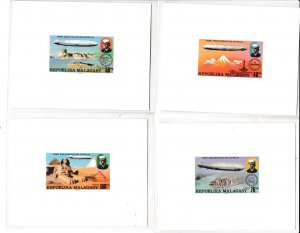 Malagasy # 545-548, C158-159, Zeppelin 75th Anniversary, Proof Sheets