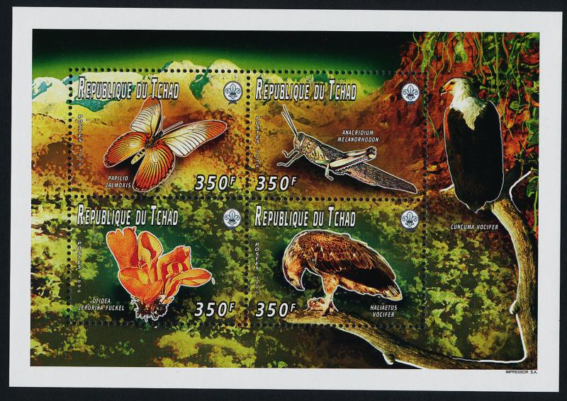 Chad 653a MNH Butterfly, Insect, Bird, Flower, Scouts