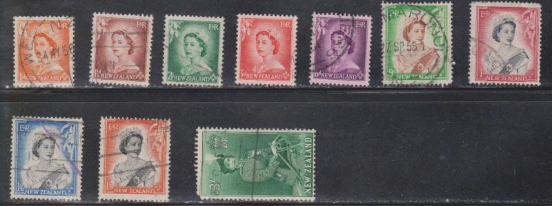 NEW ZEALAND Scott # Between 289 - 299 Used - QEII Definitives 3/- Damaged