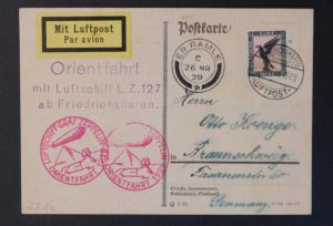 1929 Germany Graf Zeppelin LZ127 Postcard  Cover to Palestine Er Ramle Drop