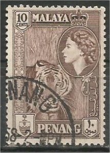 PENANG, 1957, used 10c, Elizabeth II  Scott 50