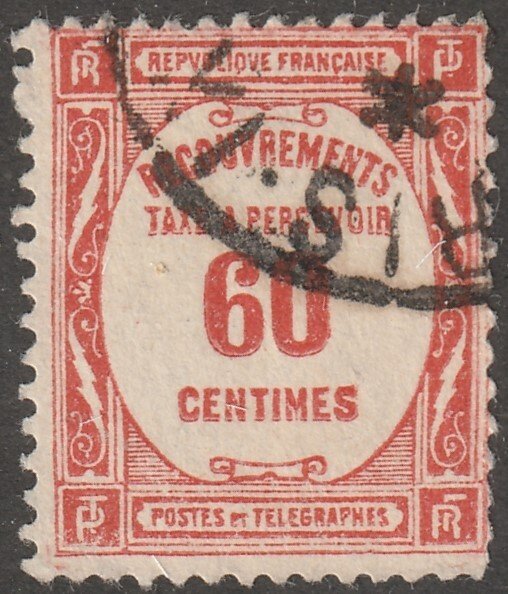 France, stamp, Scott#J61, used, hinged, postage due, 60 cen,