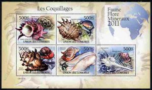 COMORO ISLANDS - 2011 - Shells - Perf 5v Sheet - MNH - Private Issue