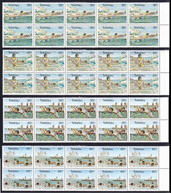 Tokelau Water Sports 4v Strips of 10 SG#73-76 SC#73-76