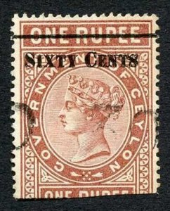 Ceylon Telegraph SGT73 60c on 1r red-brown Type 68