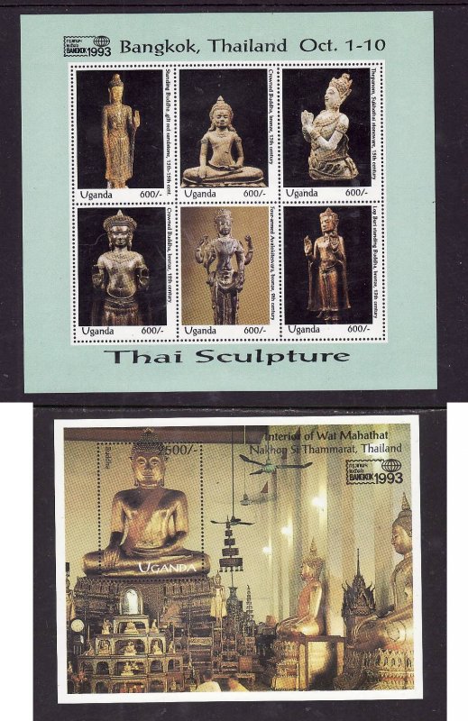 Uganda-Sc#1141-42- id2-unused NH sheets-Bangkok emblem-Thai Sculpture-1993-