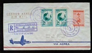 1963 Dominican Republic Newark NJ Back Cancel Registered Olympics Airmail Cover