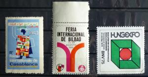 3 POSTER STAMPS - FAIR - MESSE! bilbao spain budapest hungary casablanca J11