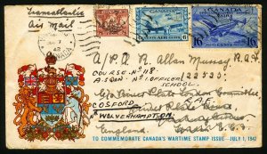 Canada #256, #C7, #CE1, 1942 Canada's Wartime Stamp Issue Cachet Airmail Cover