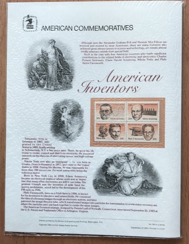 US CP200 Commemorative Panel Block of 4 #2058a Inventors SCV $7.00 L34