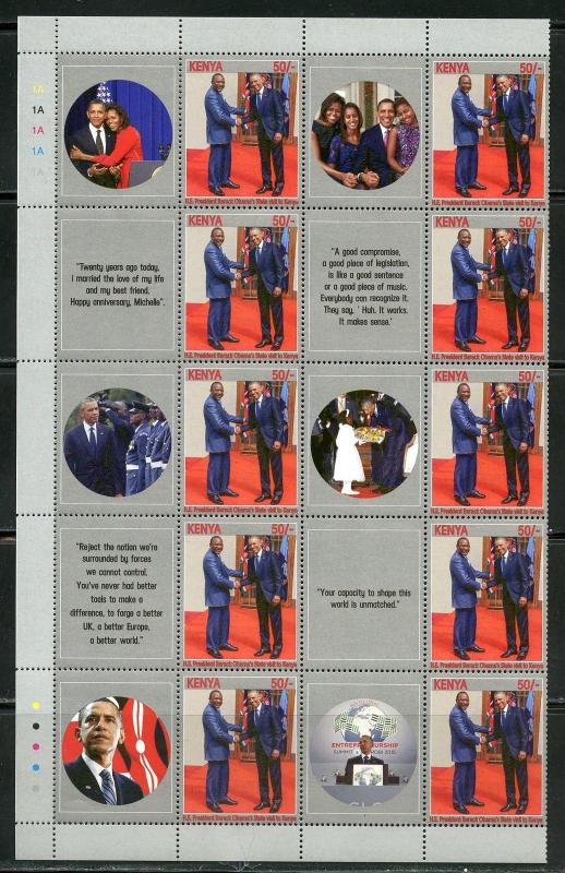 KENYA 2018 BARACK OBAMA SHEET OF 20 STAMPS AND 20 CONTIGUOUS LABELS MINT NH