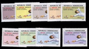 Dominican Republic #1051-1059 Cat$27.10, 1989 Anti-Drug Campaign, complete se...