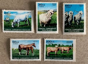 Turkey 1964 Animal Protection Farm Animals, MNH. TONED. Scott B98-B102, CV $3.25