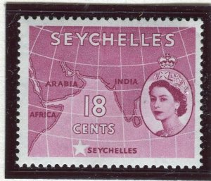 SEYCHELLES; 1954 early QEII issue fine Mint hinged 18c. value