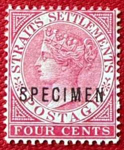 MALAYA 1892-99 SPECIMEN opt STRAITS SETTLEMENTS QV 4c MLH SG#98s M5431