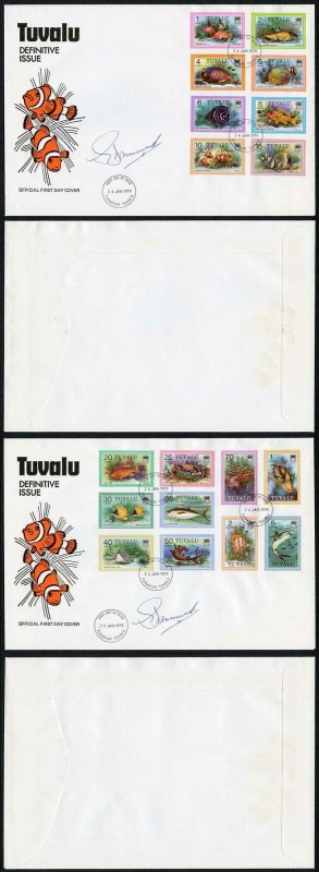 Tuvalu 1979 FISH set On Two FDC Signed by the designer G Drummond