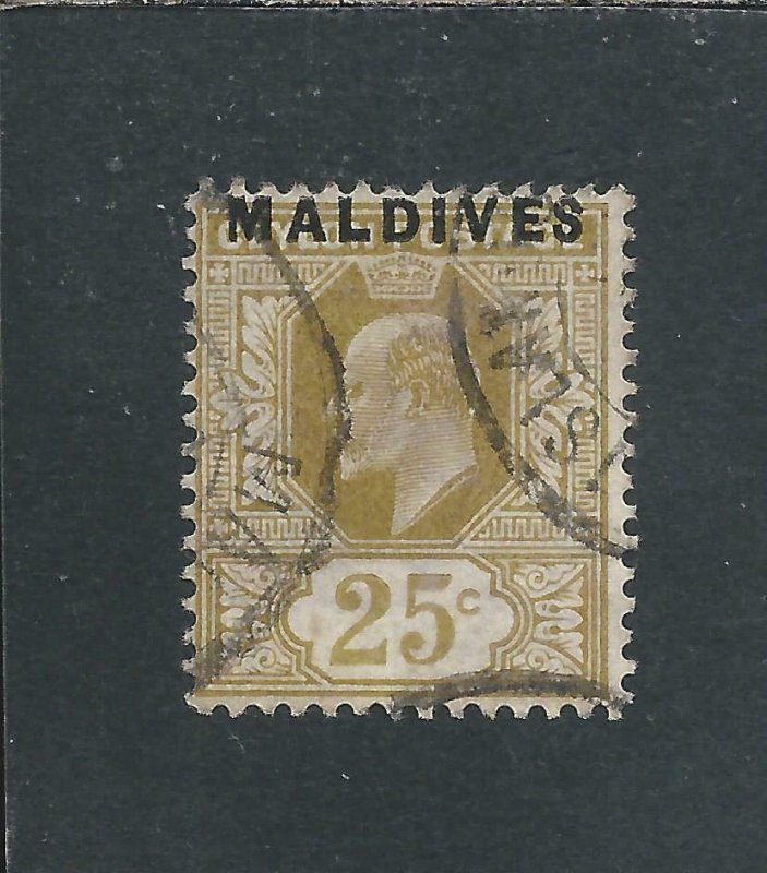 MALDIVE IS 1906 25c BISTRE GU SG 6 CAT £225