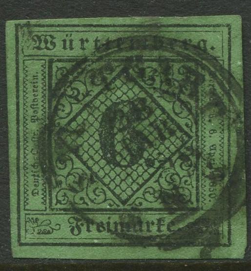 Wurttemberg - Scott 4a- Numerals -1851 - Used - 6kr Stamp