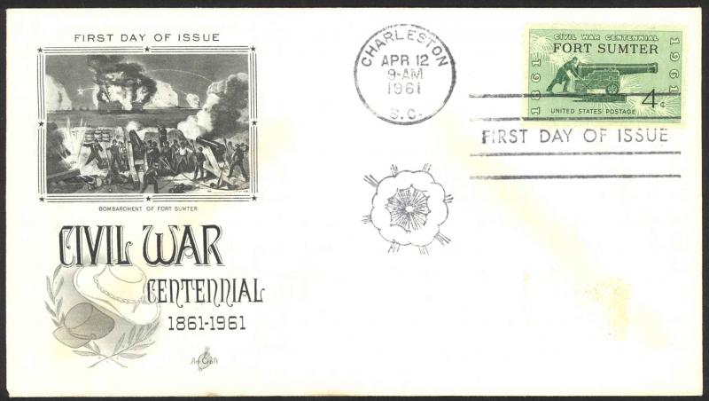 USA Sc#1178 ArtCraft FDC single (a) Charleston,SC 1961 4.12 Civil War Centennial