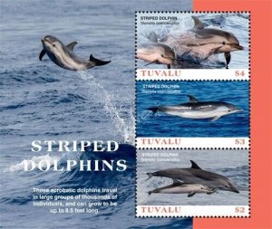 Tuvalu 2019 - Striped Dolphins - Marine Life - Sheet of 3 stamps - MNH