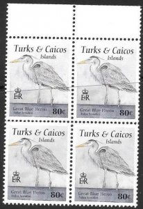 TURKS & CAICOS IS. SG1336 1995 80c GREAT BLUE HERON BLOCK OF 4   MNH