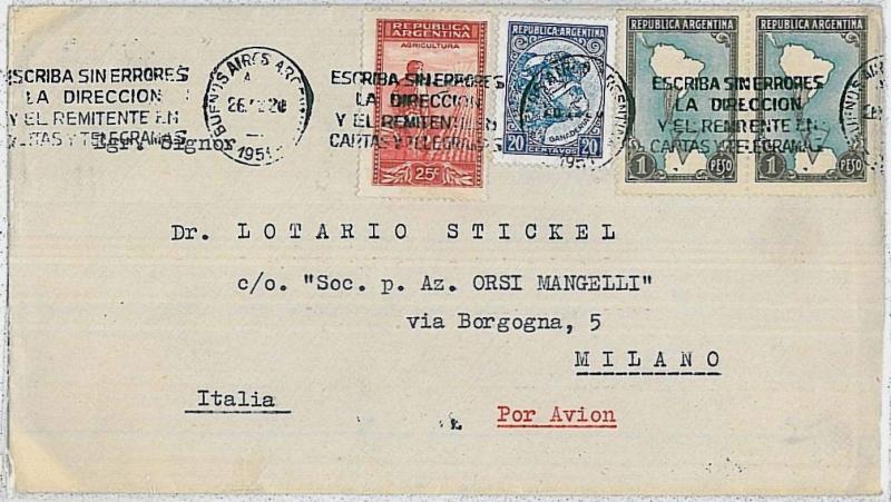 ARGENTINA - Postal History : AIRMAIL COVER to ITALY - 1951 - MAPS