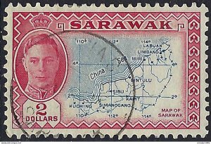 SARAWAK 1950 KGVI $2 Blue $ Carmine SG184 FU