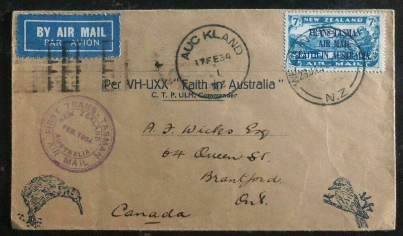 1934 Wellington New Zealand Trans tasman To Canada FFC First Flight Cover # C5