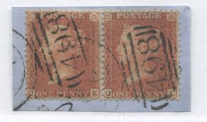 1856 Penny Red Stars pair QK-QL (Gothic K) tied by Manchester numeral 498's