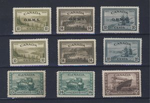 9x Canada Peace & OHMS Stamps #O6-7-8 269-70-71 258-59-60  Guide Value = $92.00